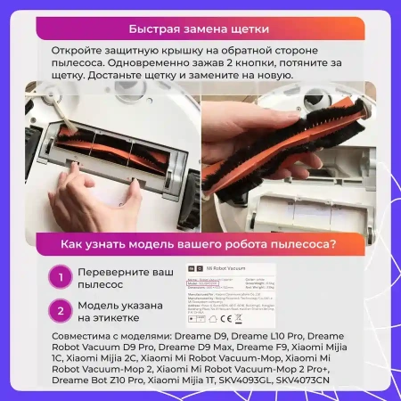 Основная щетка для робота-пылесоса Dreame Robot Vacuum D9 Pro